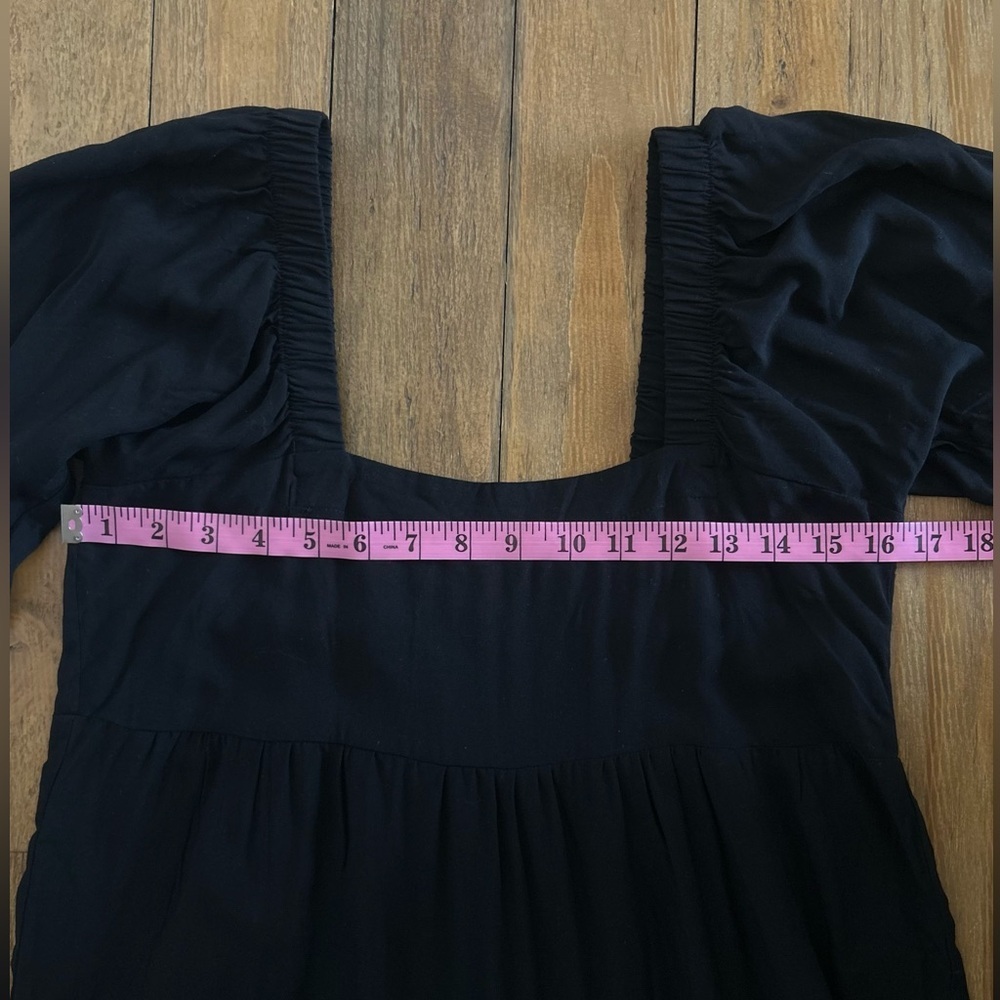 Shine Star Black Puff Sleeve Babydoll Mini Dress | Square Neck Boho Cottagecore - Picture 10 of 12